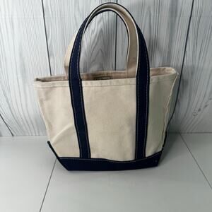Vintage 1990s Mini Boat Tote Stiff Canvas Navy White Clean USA 1990s Tag LL Bean